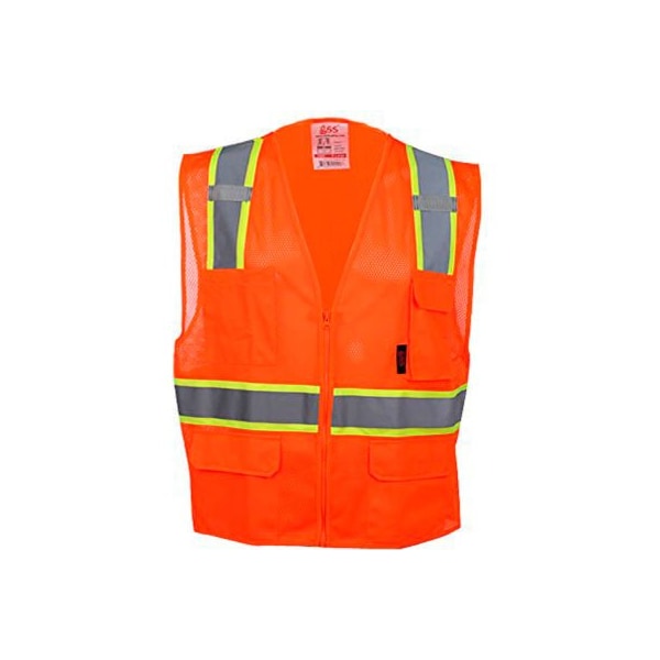 Gss Safety Two-Tone Safety Vest XL Class 2 , Zipper 6 Pockets 1502-XL - main